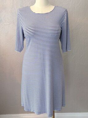 Old Navy Cornflower Blue White Stripe Rayon Swing Dress Rounded Hem XL